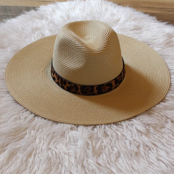 Last 1,New Boho Panama Hat with Leopard Print Band - Picture 3 of 6
